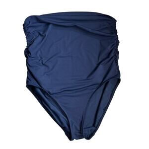 Lands' End Womens Navy Ultra High Waisted Retro Swim Bottom Ruched Sides Size 12